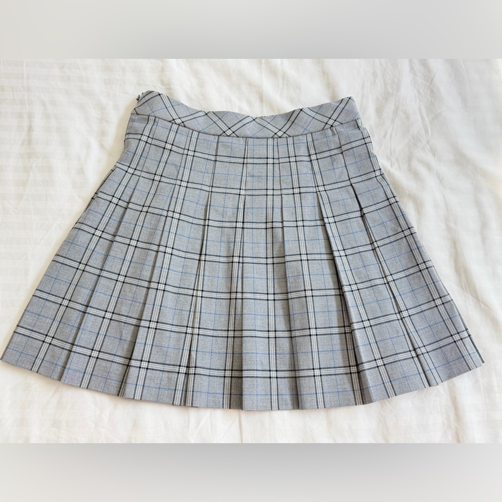 Uniqlo Pleated Plaid Mini Skirt - Gray and Light Blue